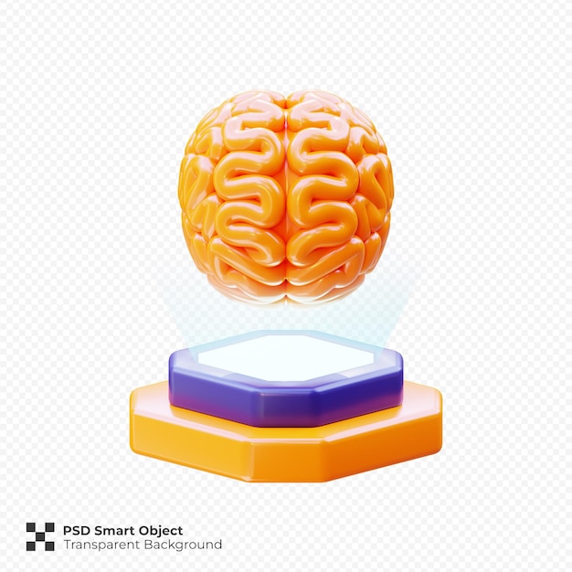 Brain hologram icon 3d render illustration isolato premium psd