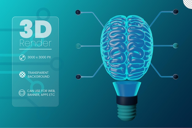 PSD brain and lamp on artificial intelligence concept