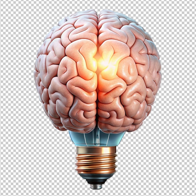 Brain in shape of bulb on transparent background