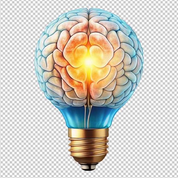 PSD brain in shape of bulb on transparent background