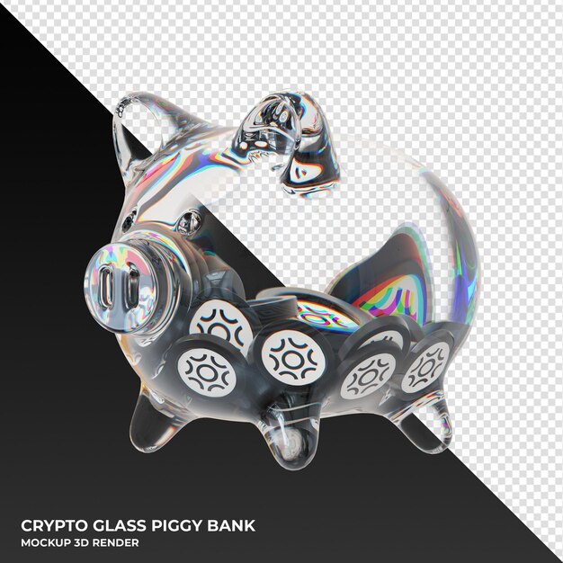 PSD braintrust btrst glass piggy bank with crypto coins 3d illustration