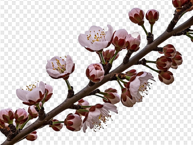 Un ramo di un albero di ciliegio con fiori su di esso