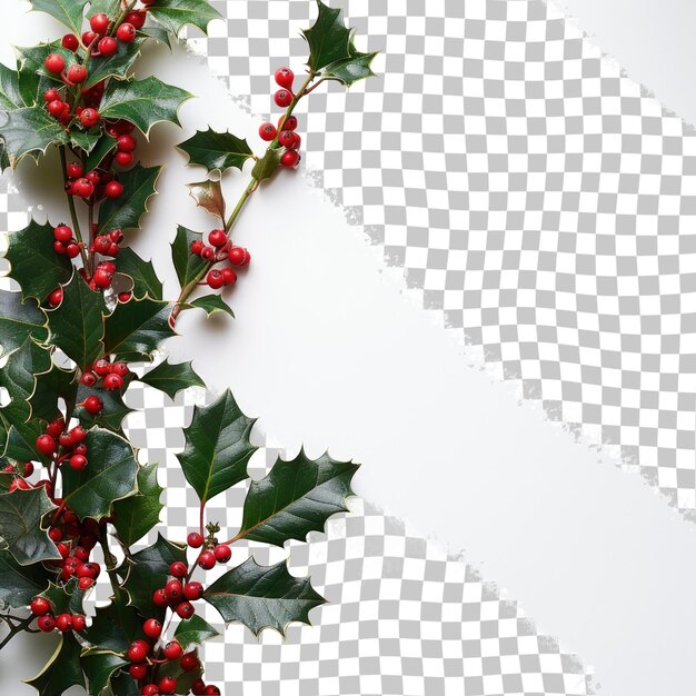 PSD a branch of holly with a white background with a white border