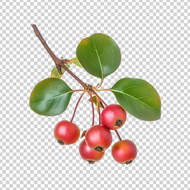 PSD a branch of serviceberry fruits with leaves on a transparent background