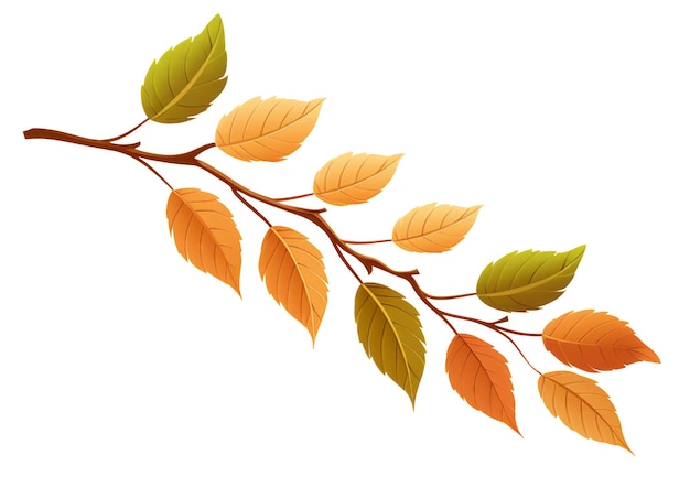 PSD a branch with autumn leaves on a white background art illustration