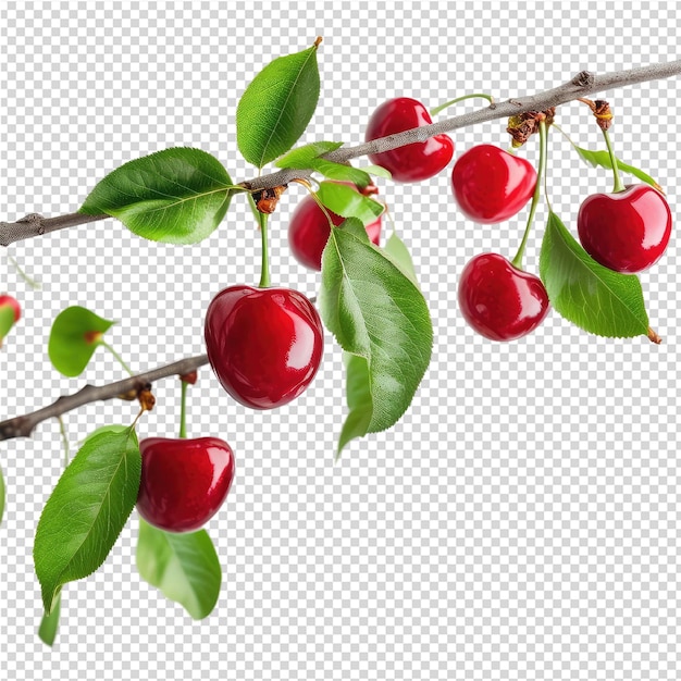 PSD a branch with cherries on it and a branch with leaves