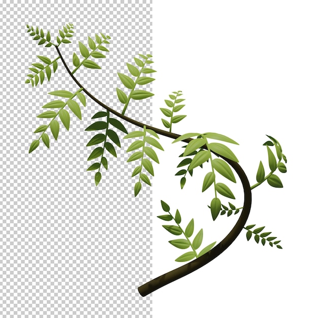 Branch with green leaves 3D render