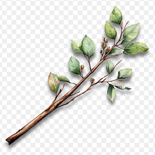 PSD branch with green leaves on a white background