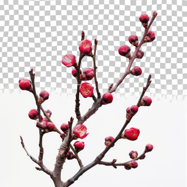 PSD a branch with red berries on it and a white background with a checkered pattern