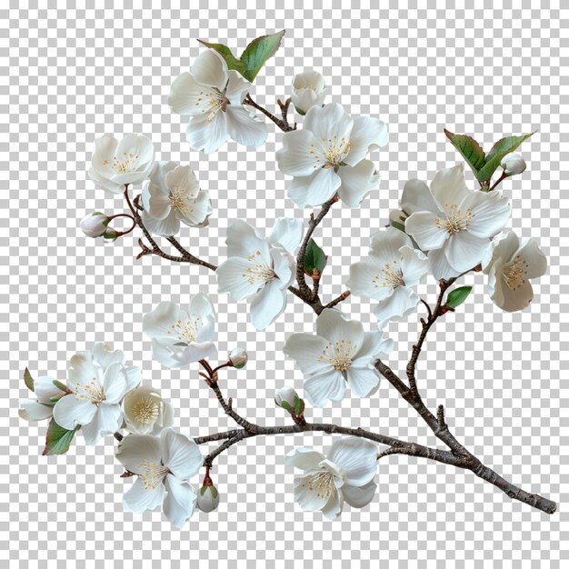 PSD branching spring cherry blossom flower isolated on transparent background