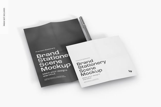 Brand stationery scene mockup, left view