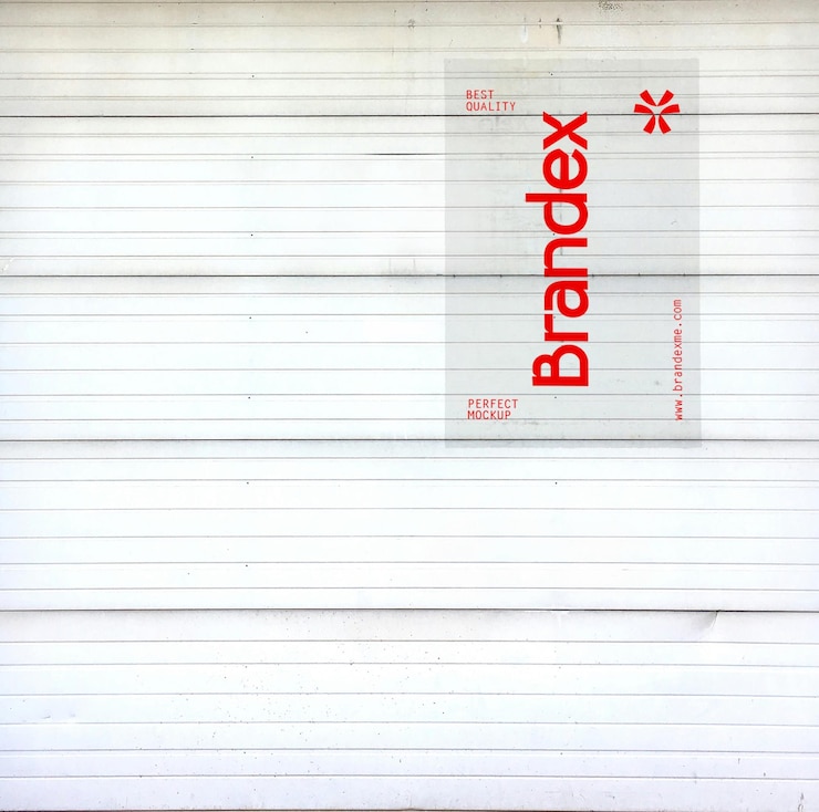 PSD brandex logo sticker on white wall