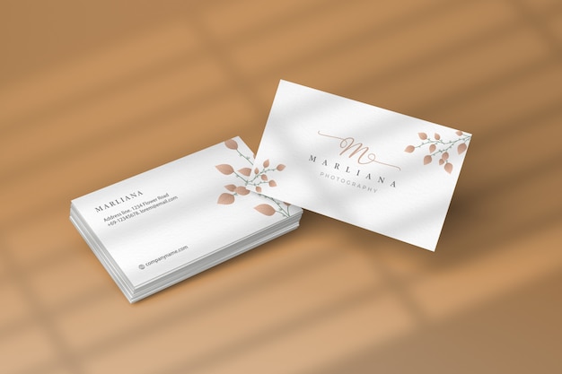 Branding business card mockup with window shadows