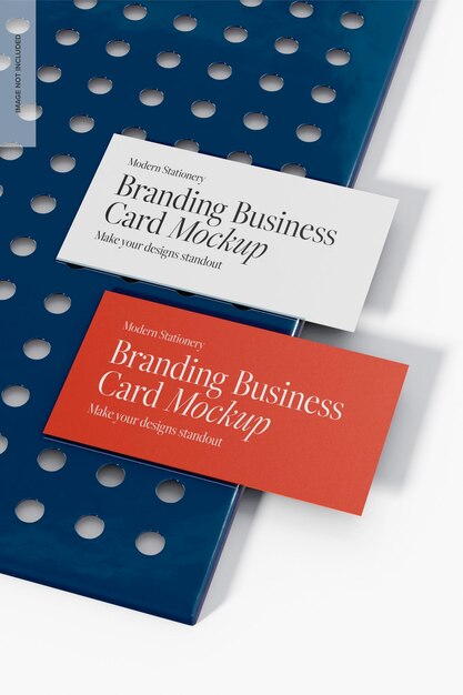 PSD branding business cards mockup, vista ad alto angolo