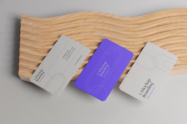 PSD branding elements mockup on wooden shapes