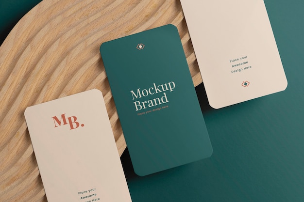 PSD branding elements mockup on wooden shapes