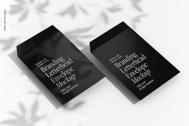 Branding letterhead envelopes mockup, left view