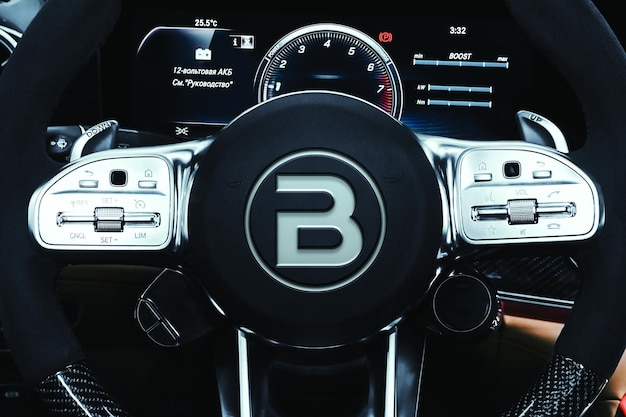 Branding logo on black steering wheel