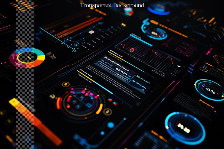 PSD brands use interactive infographics to showcase their products on transparent background