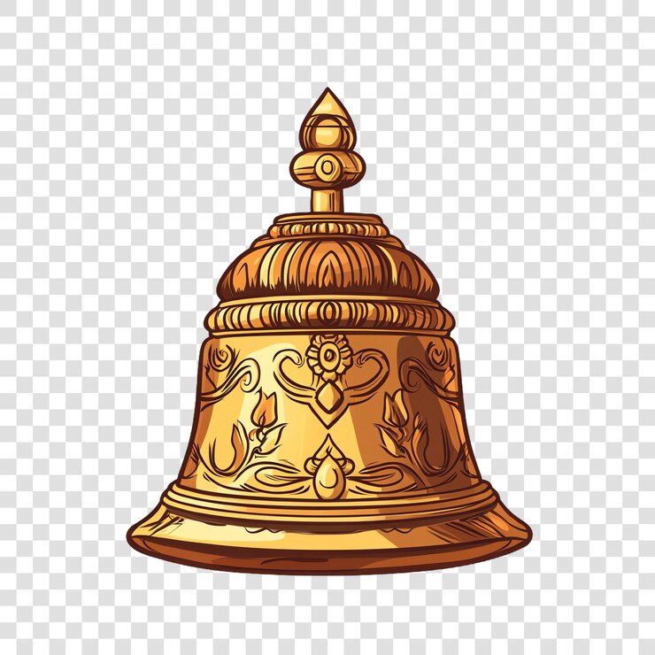 PSD brass bell for hindu pooja isolated on a transparent background