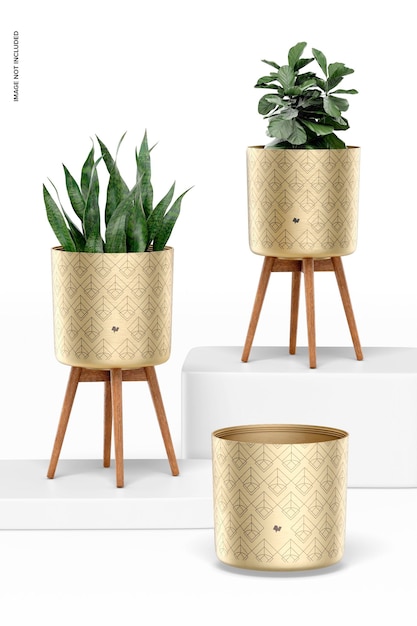 Brass planters with stand set mockup