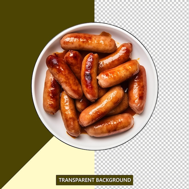 PSD bratwurst or sausage served on a plate with a transparent background