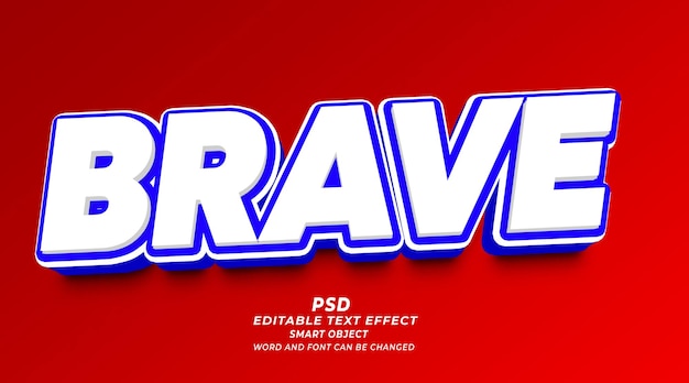 Brave 3d editable text effect PSD photoshop template with cute background