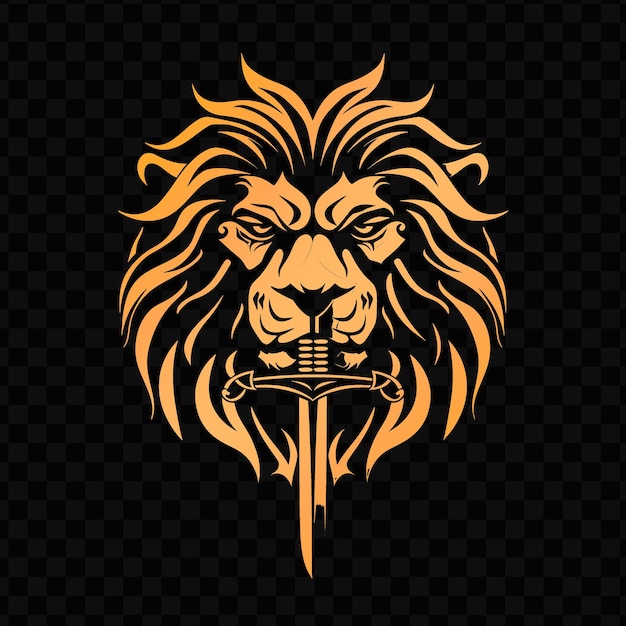 Logo della mascotte brave lion con una criniera e una spada disegnato con psd vector tshirt tattoo ink art