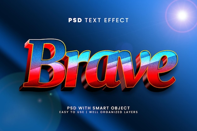 Stile del modello di effetto di testo modificabile 3d blu potere coraggioso