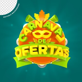 Logo 3d dell'elemento di carnevale del brasile per il rendering psd di composizione