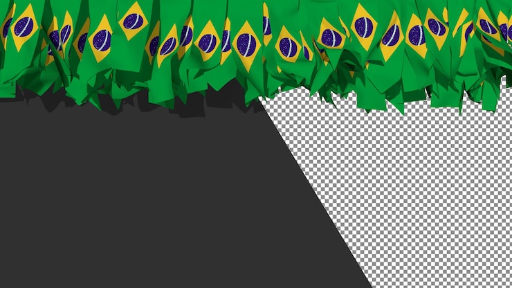 PSD brazil flag different shapes of cloth stripes hanging from top 3d rendering