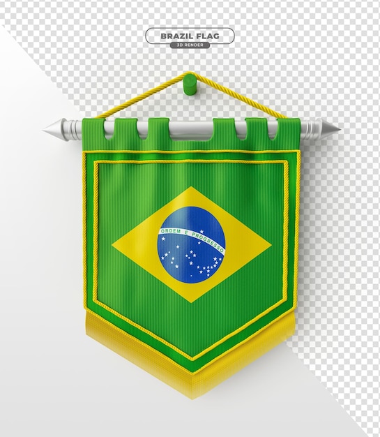 PSD Флаг бразилии в формате вымпелов в 3d реалистичном рендеринге