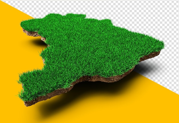 Brazil Map Grass and ground texture 3d illustration