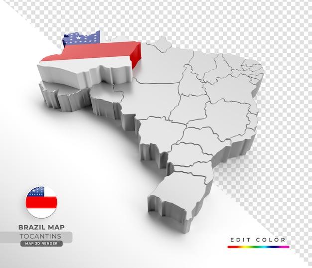 3Dアイソメレンダリングでアマゾナス州旗を使用したブラジルの地図