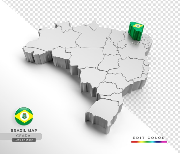 3dアイソメレンダリングでセアラ州の旗とブラジルの地図