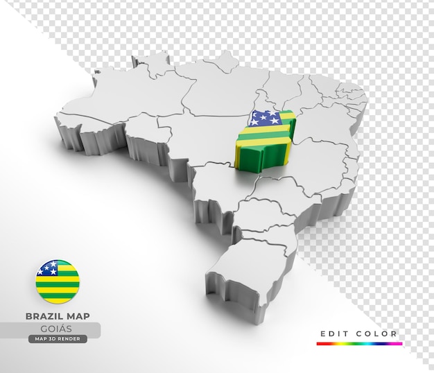 PSD brazil map with goias state flag in 3d isometric render