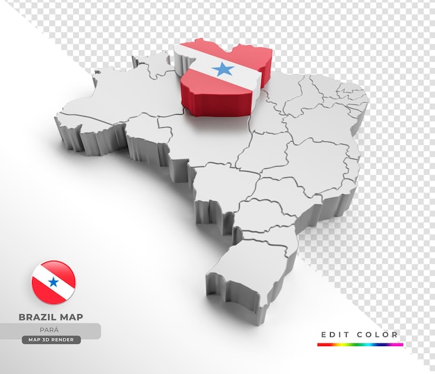 3d 아이소메트릭 렌더링에서 파라 상태 플래그가 있는 브라질 지도