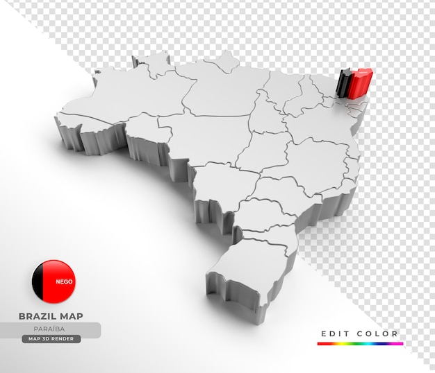 3Dアイソメレンダリングでパライバ州旗とブラジルの地図