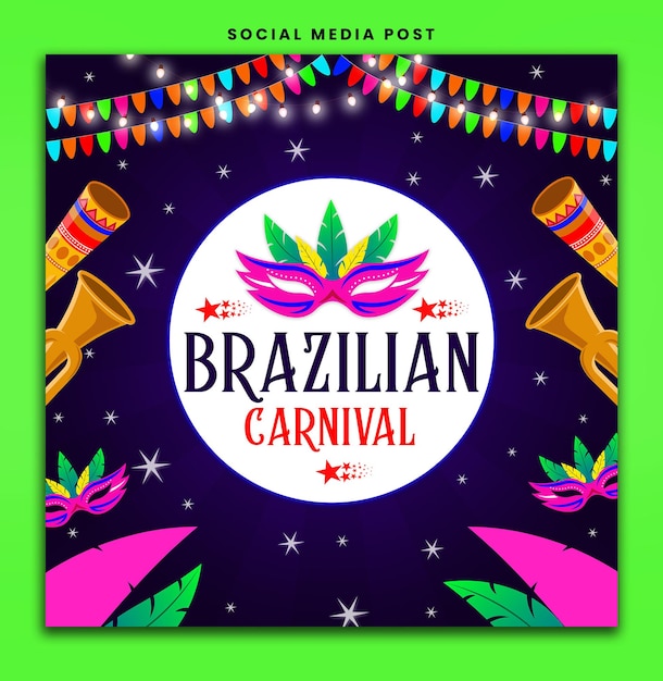 PSD braziliaanse carnaval party flyer social media post design