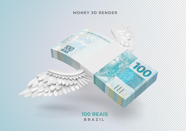 Braziliaanse geld 100 reais met vleugels 3d render
