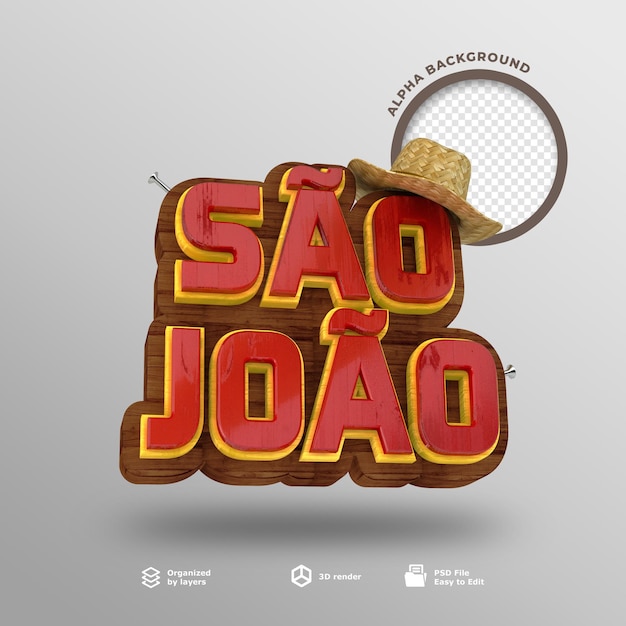 PSD braziliaanse label sao joao 3d-titel met een strohoed