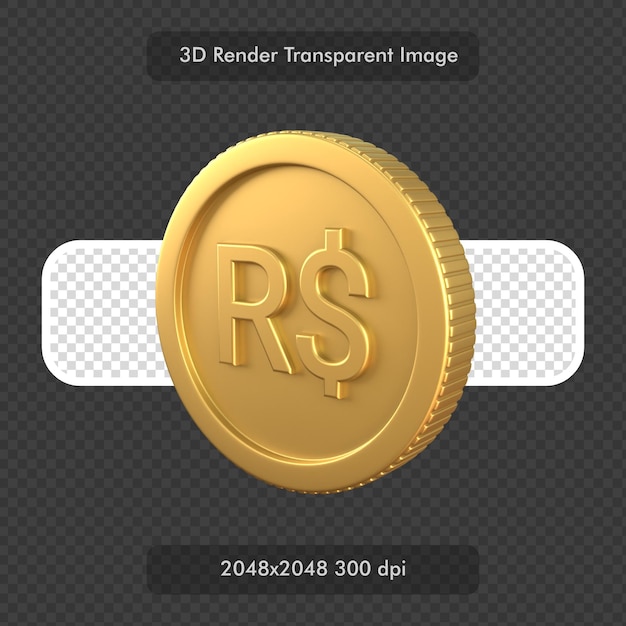 Braziliaanse real valutateken op gouden munt 3d render illustratie