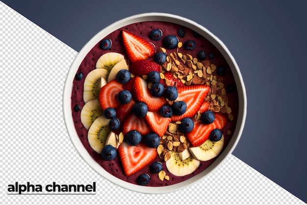 PSD brazilian açai bowl with fruits, isolated on a white background