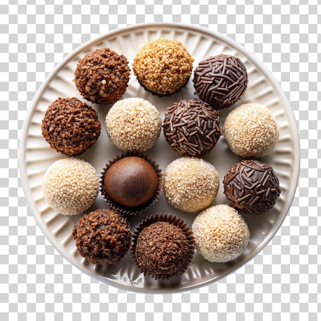 PSD brazilian brigadeiros in plate isolated on transparent background