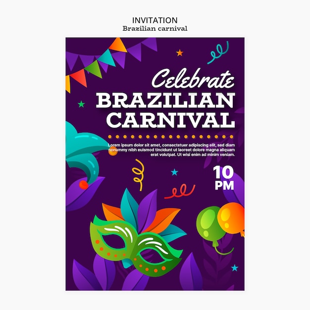 PSD modello di invito per la celebrazione del carnevale brasiliano