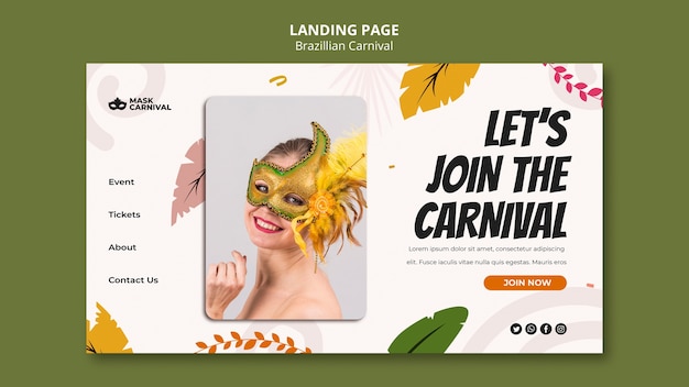 PSD modello di pagina di destinazione del carnevale brasiliano