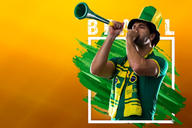 Brazilian male fan celebrating