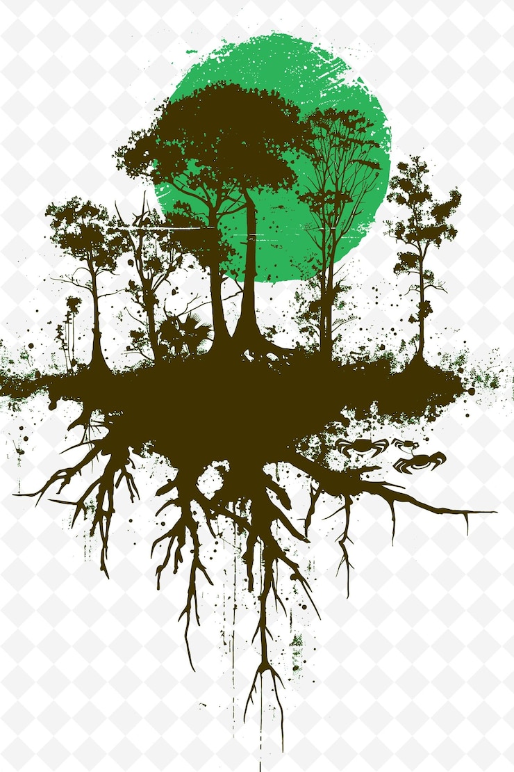 PSD brazilian mangrove scene with trees and roots and holding in illustration brazilian life and culture