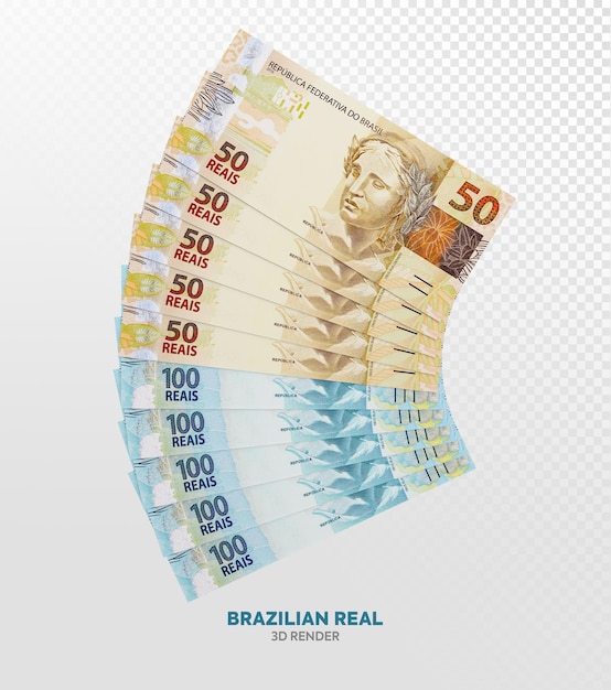 Brazilian money banknotes 3d render realistic