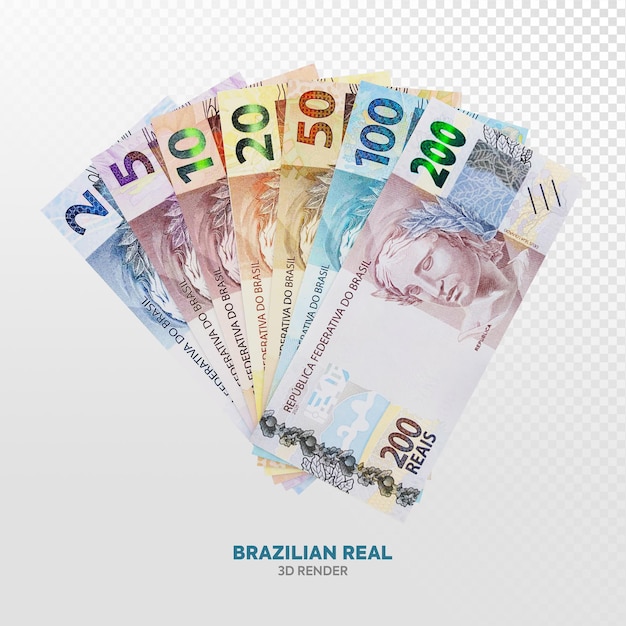 Brazilian money banknotes 3d render realistic